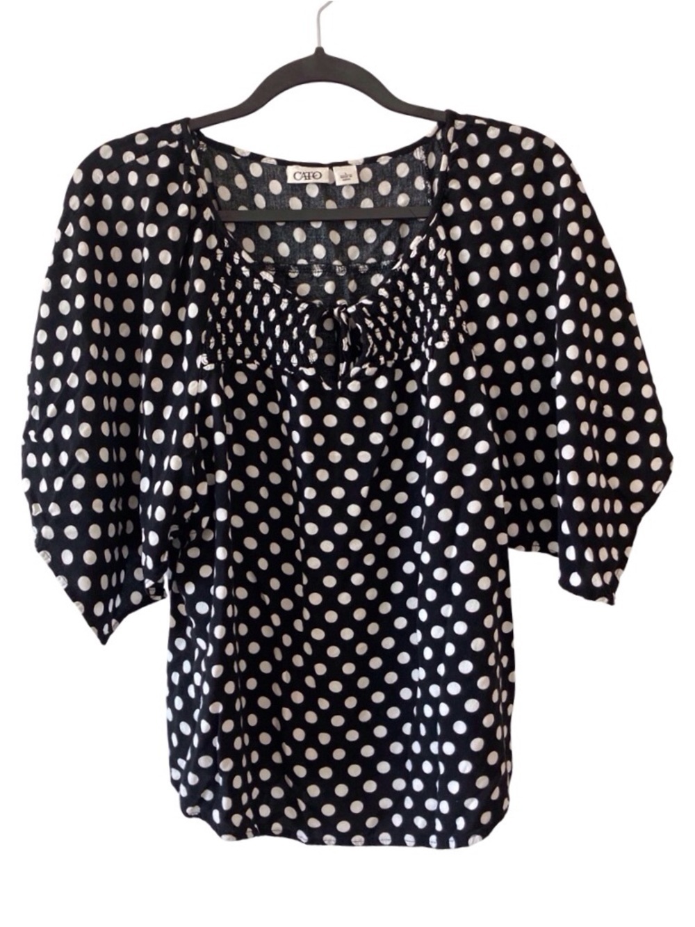 Cato Black & White Polka Dot Peasant Blouse size large